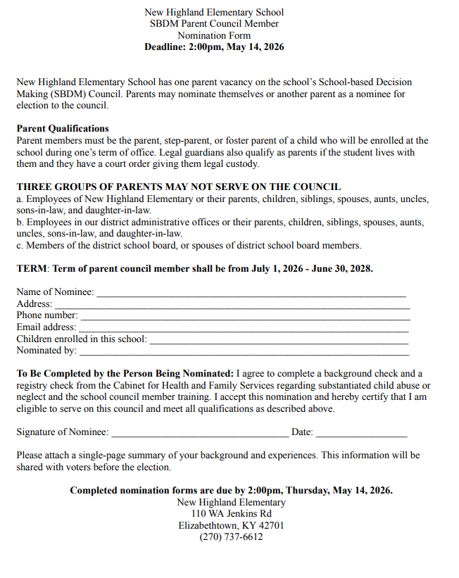 SBDM Parent Nomination Form