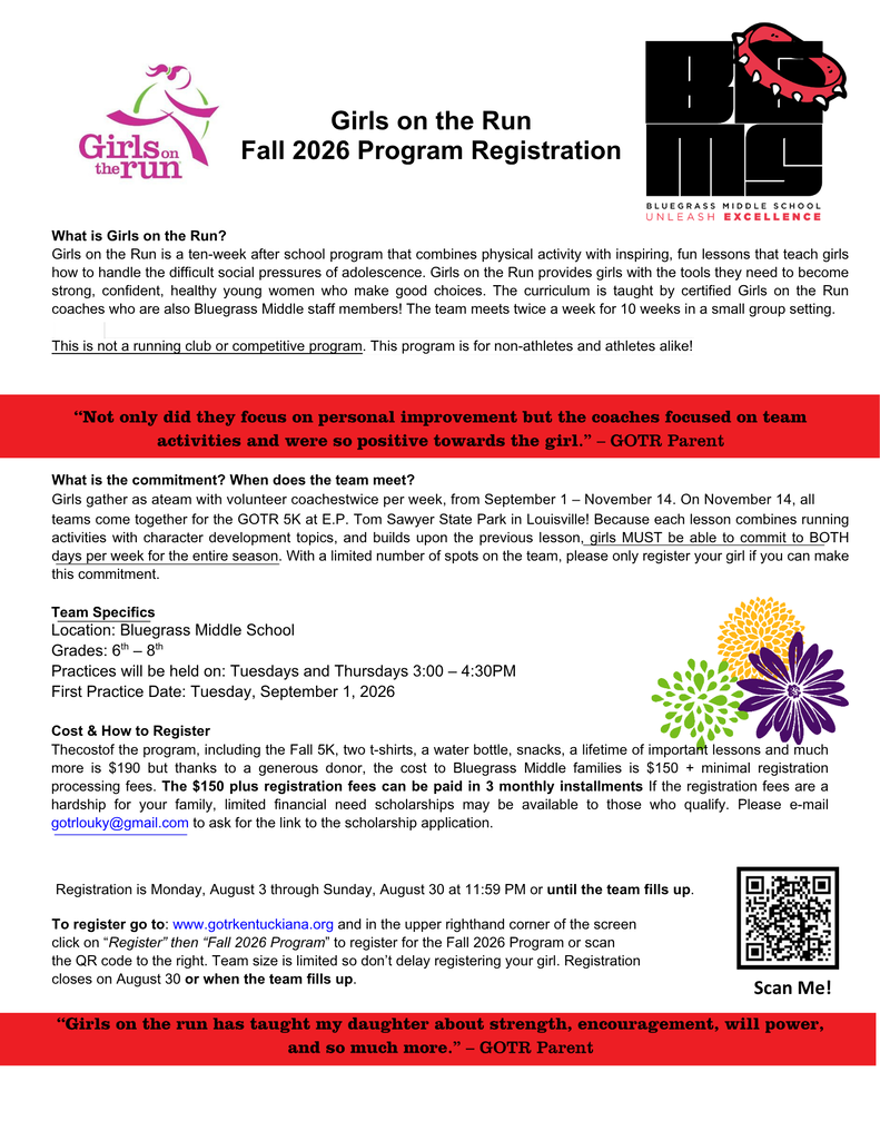 Girls on the run Registration Flyer