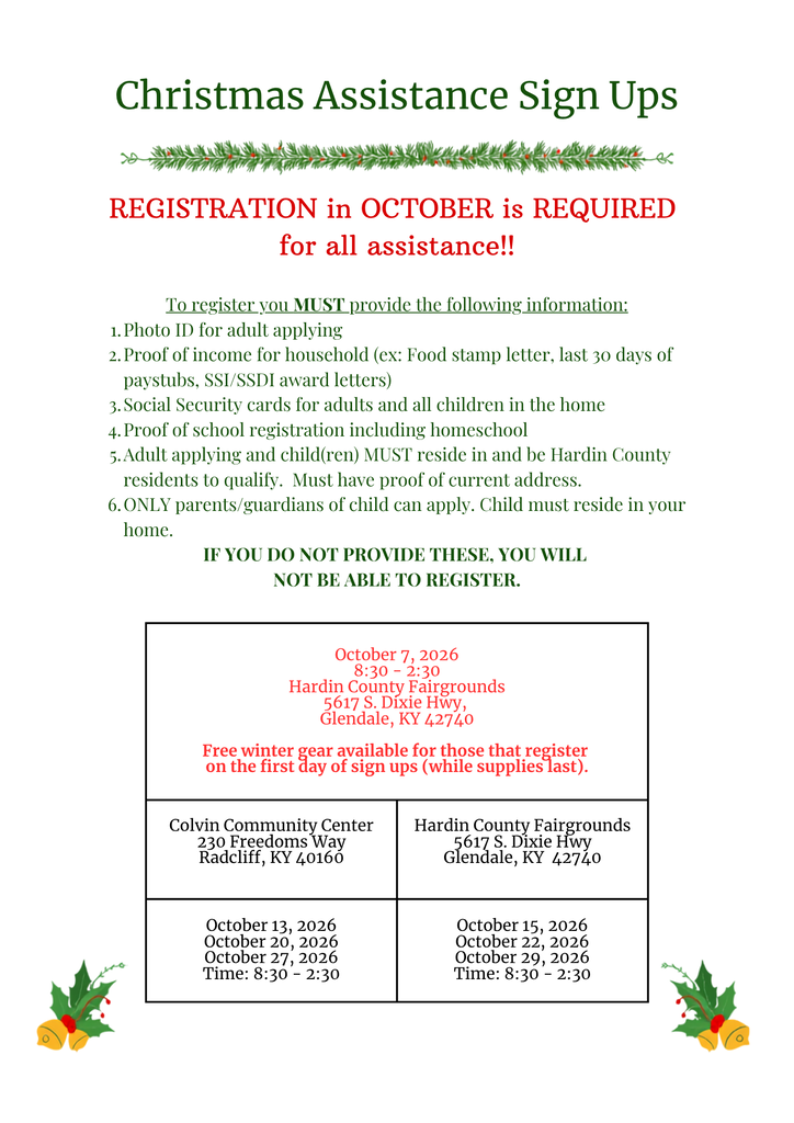 Christmas Assistance Sign Up flyer