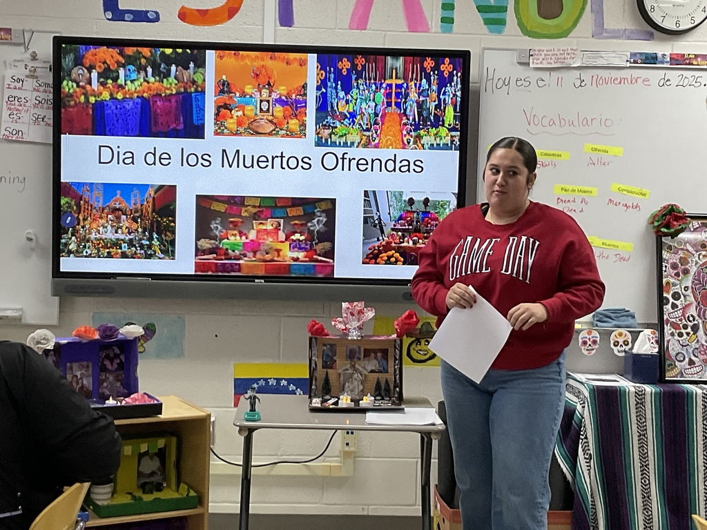 As part of dia de los , students created their own personal altars  representing a deceased loved one. They presented them to the class. They did a great job. 