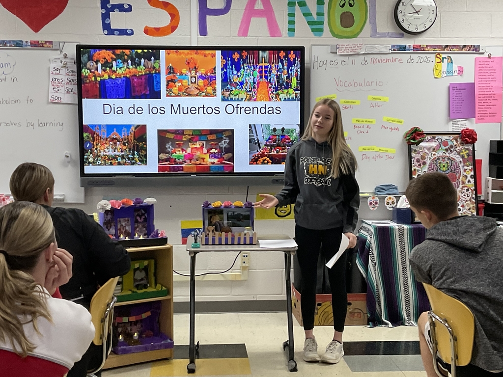 As part of dia de los , students created their own personal altars  representing a deceased loved one. They presented them to the class. They did a great job. 