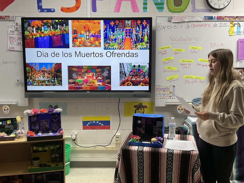 As part of dia de los , students created their own personal altars  representing a deceased loved one. They presented them to the class. They did a great job. 