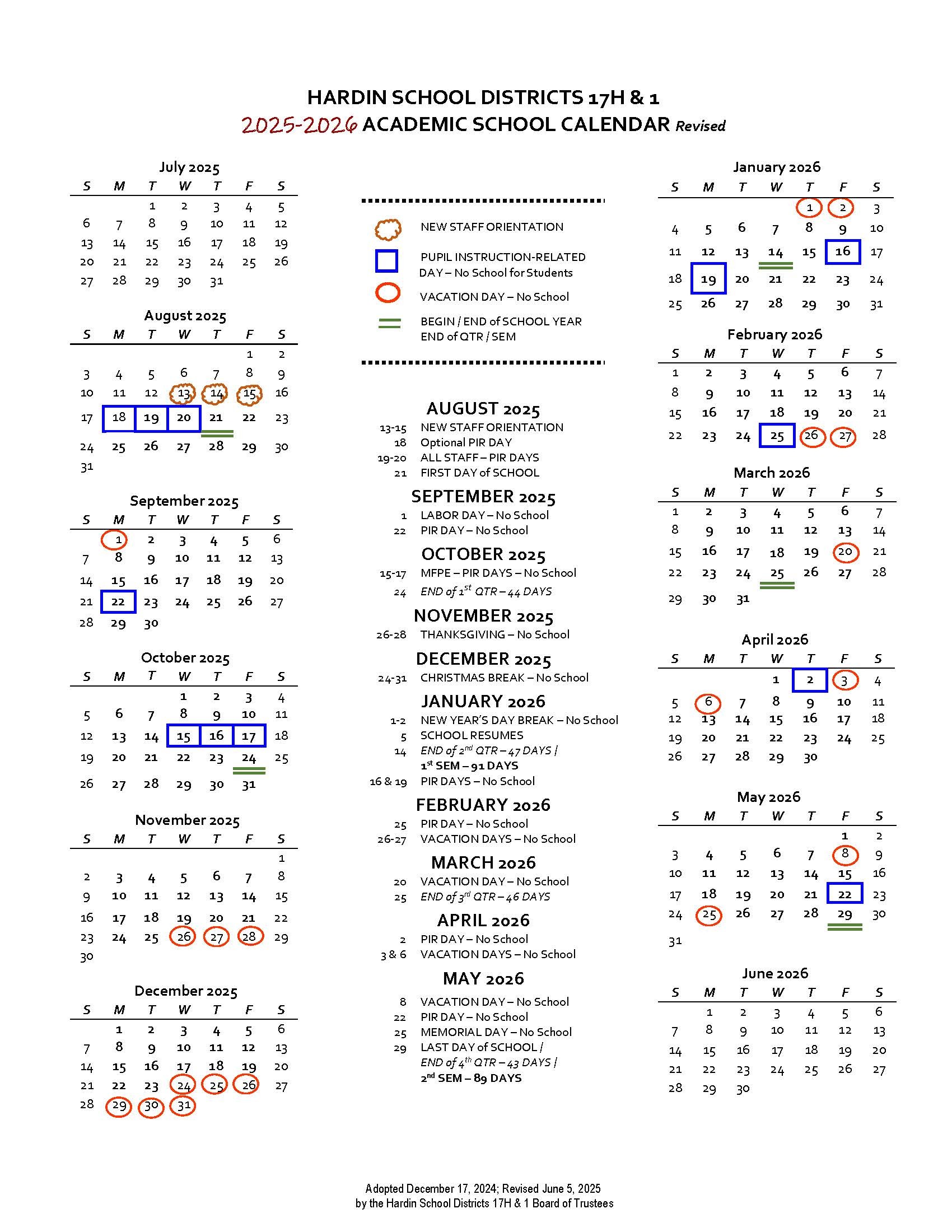 2025-26 Calendar | Hardin Public Schools