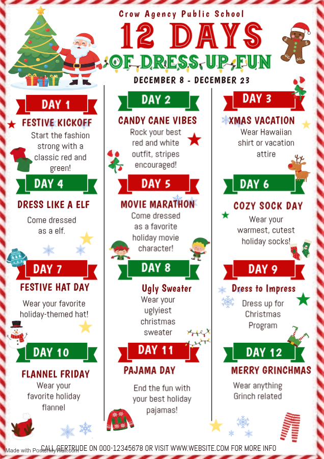 Crow Agency Pubic School 12 days of Christmas (December 8-12)