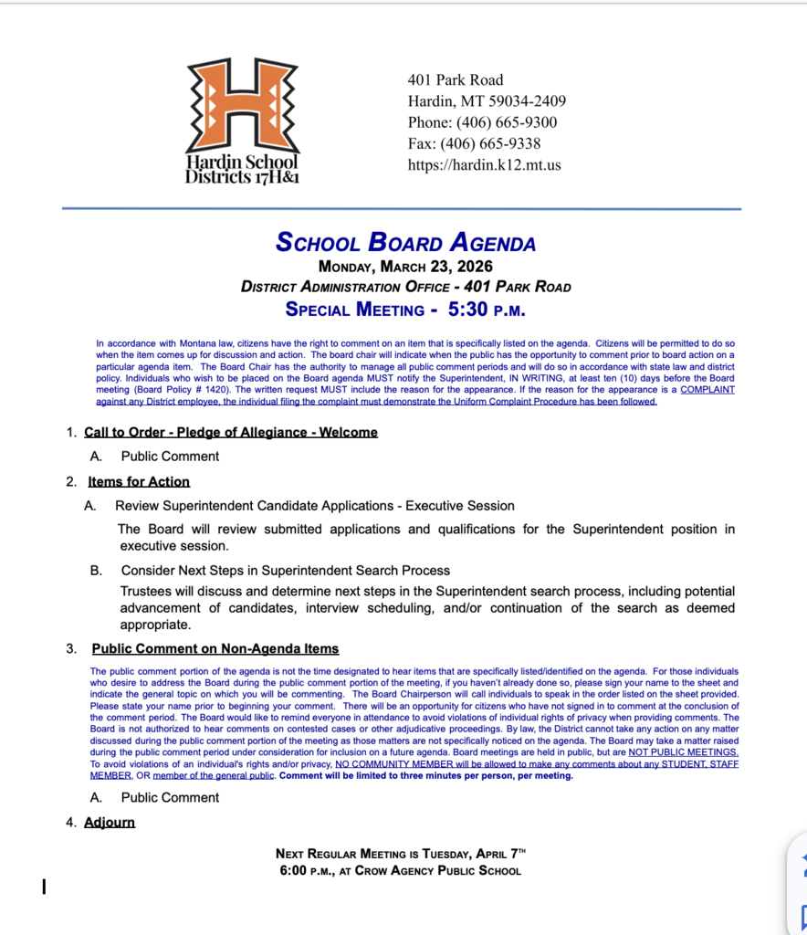 School board meeting 3-23-26