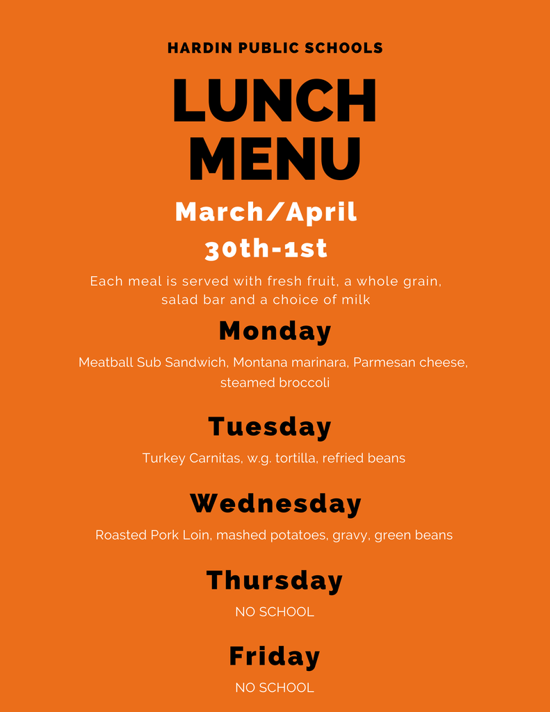 Week of March 30 Menu