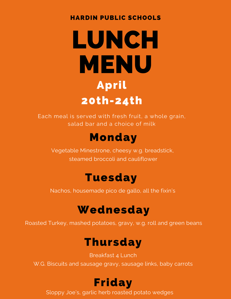 Menu for the Week of April 20