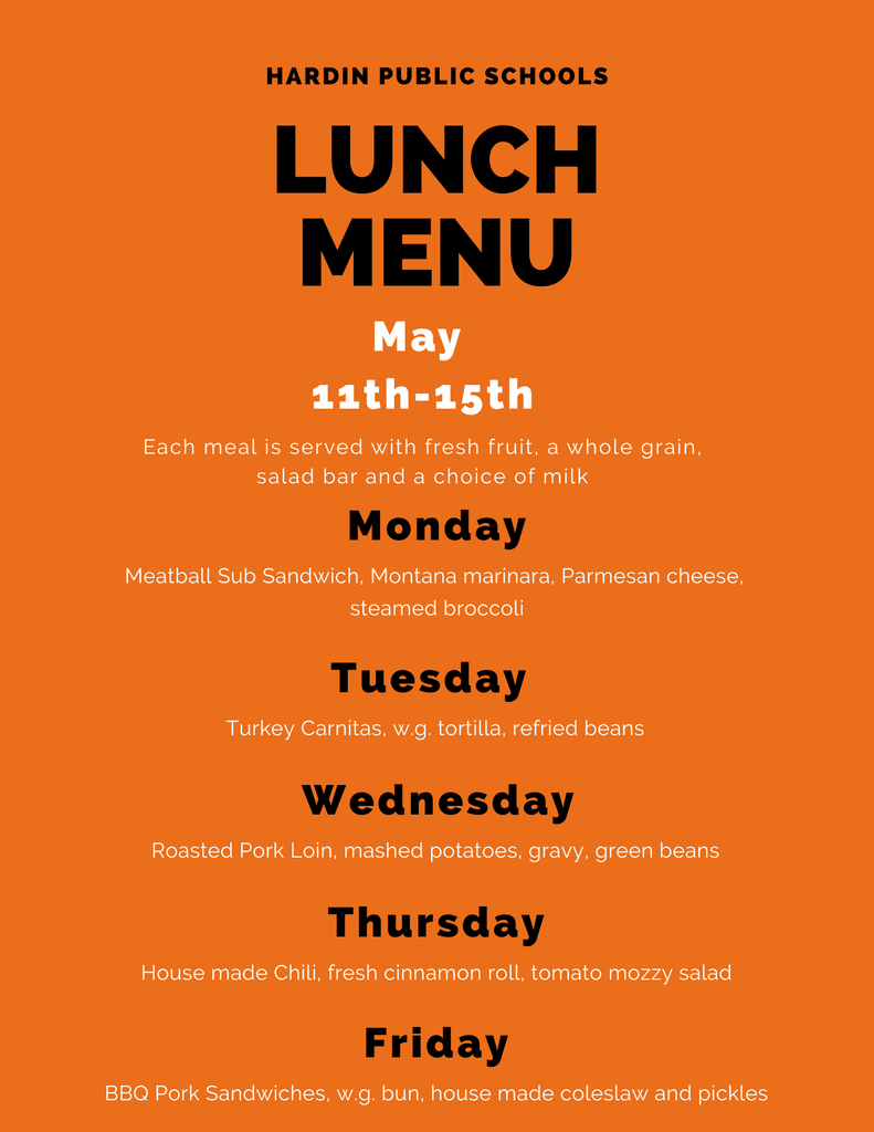Lunch Meni for Week of May 11