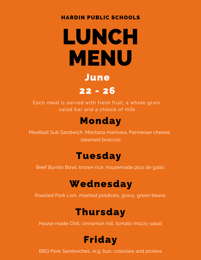 Summer Foods Hot Lunch Menu