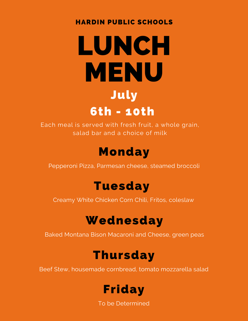 Hot Lunch Menu