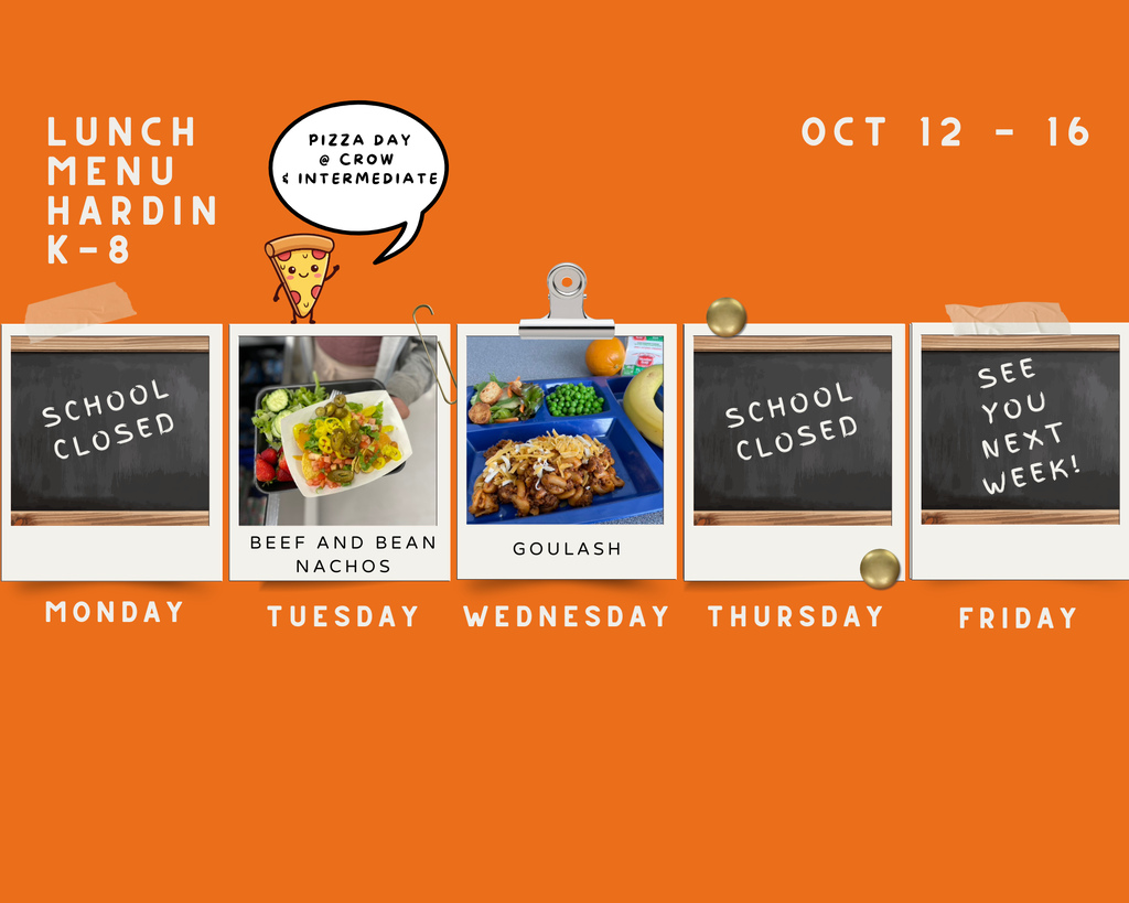 Lunch menu for the week of Sept. 21 - 25. Monday Beef Stew, Tuesday Nachos and Pizza Day and Intermediate and Crow, Wednesday Goulash, Thursday BBQ Pork, Friday Bull Dog
