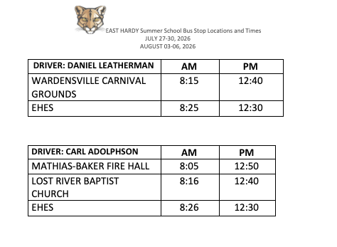 Summer School bus routes 