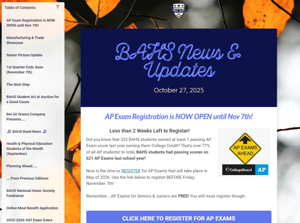 Oct 27 BAHS News