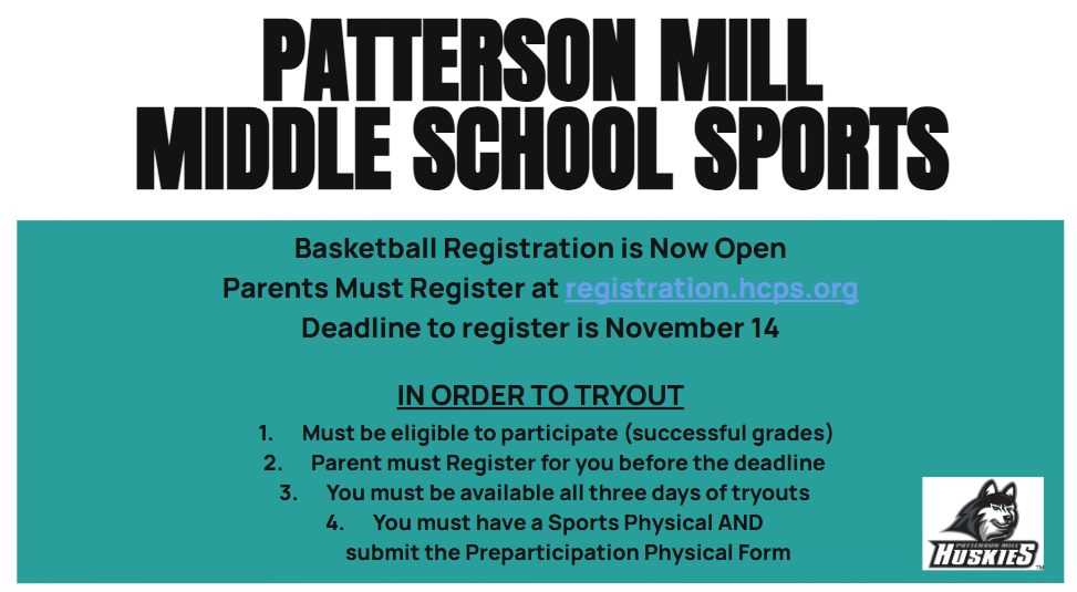 Basketball Registration information for the Middle School Basketball teams.