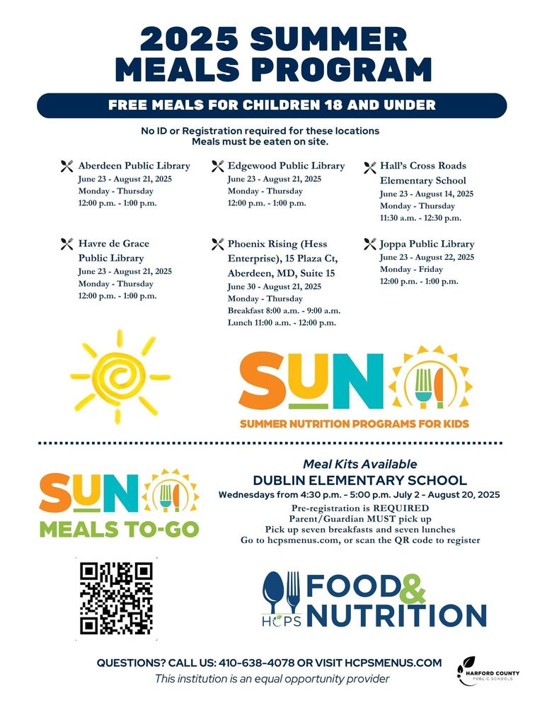 List of locations where summer meals will be provided to students.