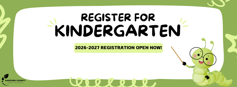 Graphic for Kindergarten registration with a green caterpillar