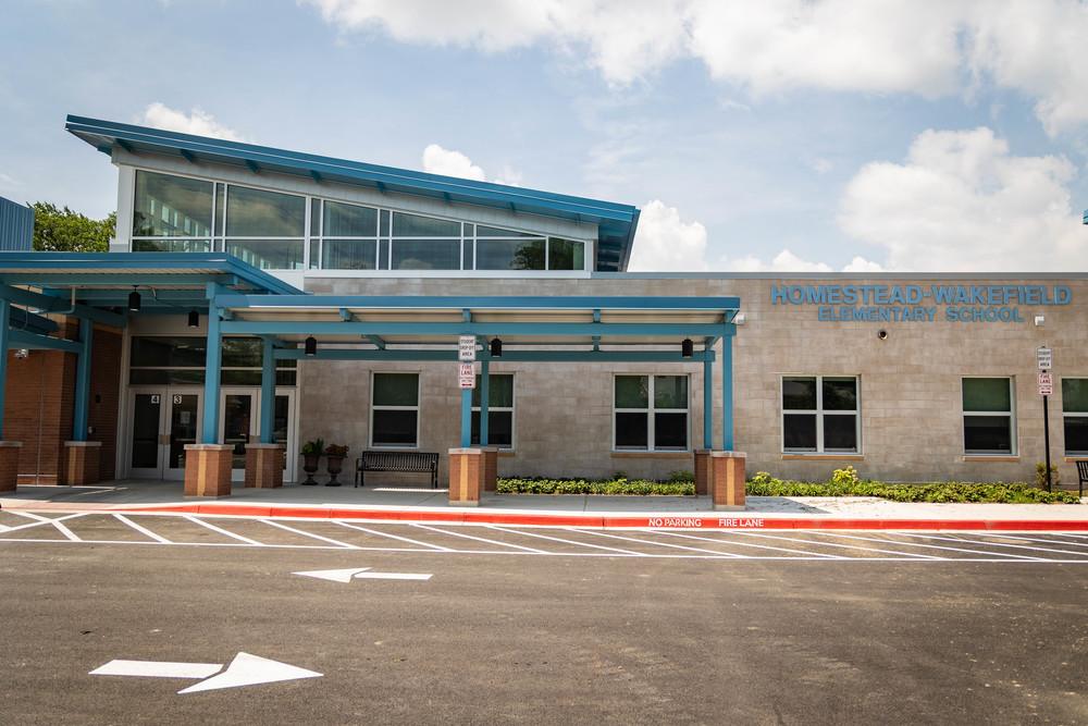 Exterior image of the new Homestead-Wakefield Elementary School building