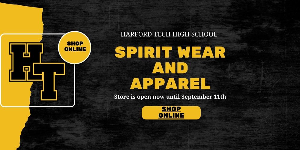 Announcement for spirit wear and apparel store being open.  Link included for ordering.
