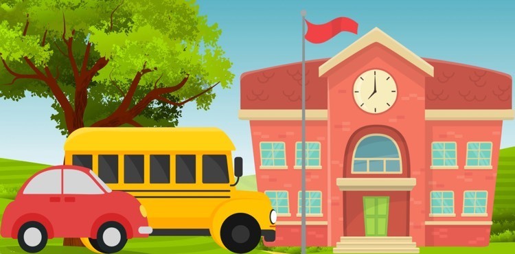 image with school bus and car