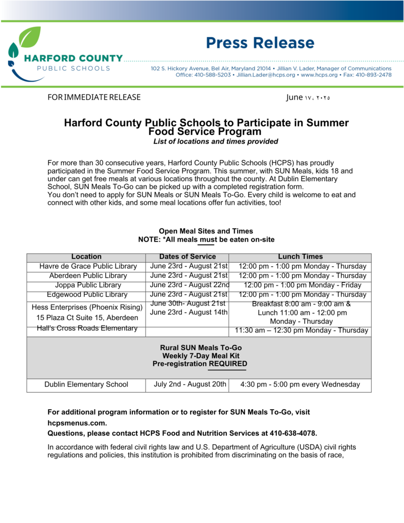 Photo with information on the 2025 Summer Meal program sites. 