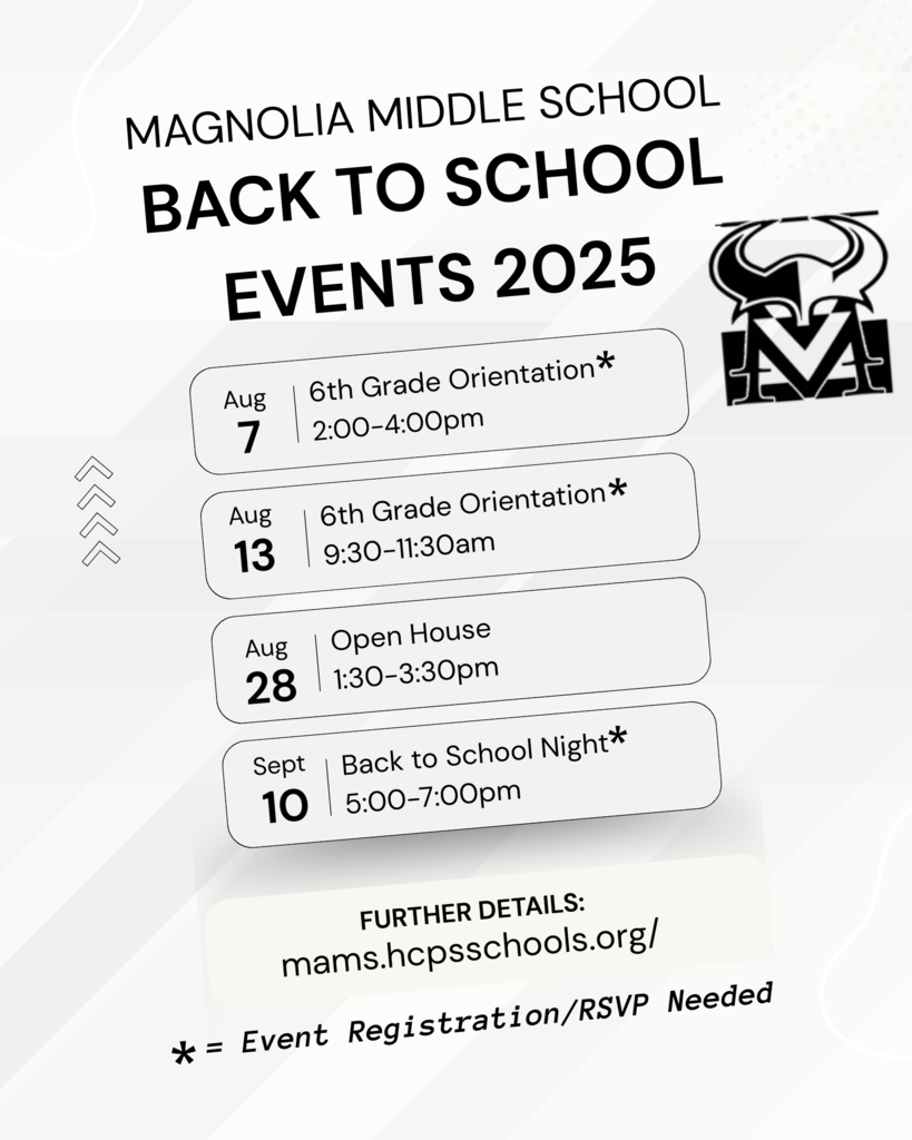 Magnolia Middle Back to School Events List