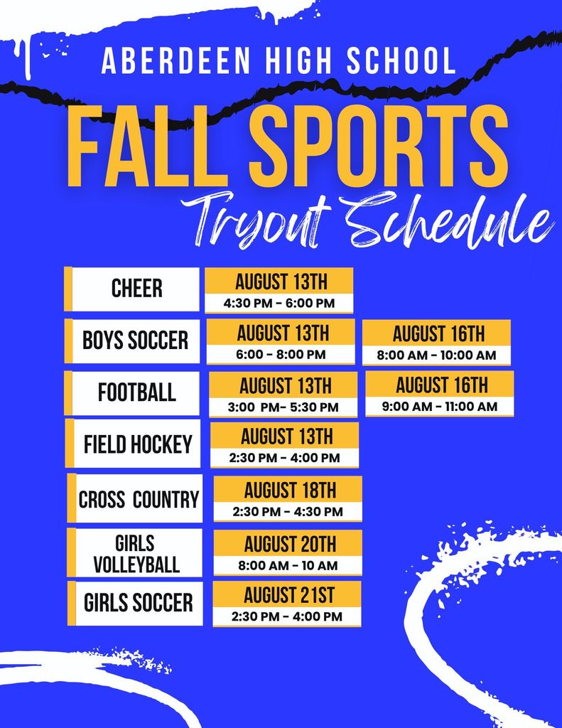 Fall Sports Tryout Schedule