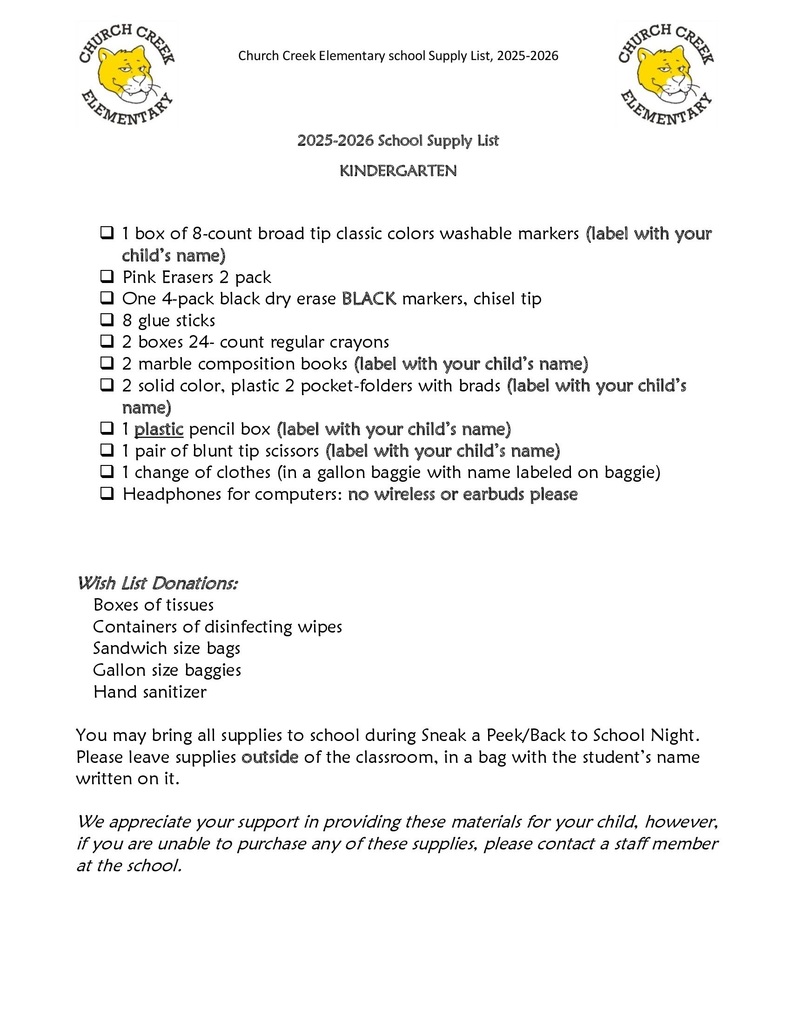 K Supply List