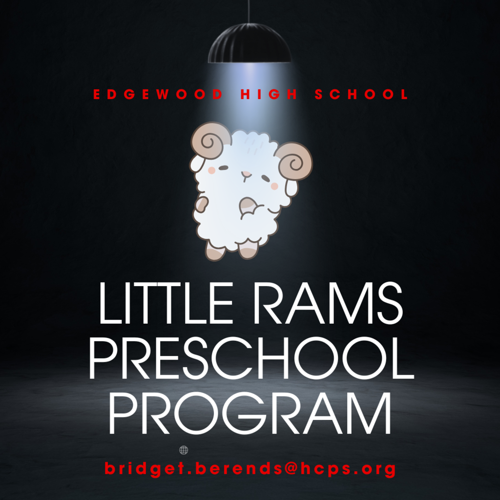 A light shining on a cartoon of a baby ram, which advertises Little Rams Preschool Program.