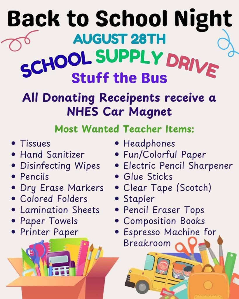 Posters of information about our BTS Night and Stuff the Bus Event. Please contact the schools if more information is needed.