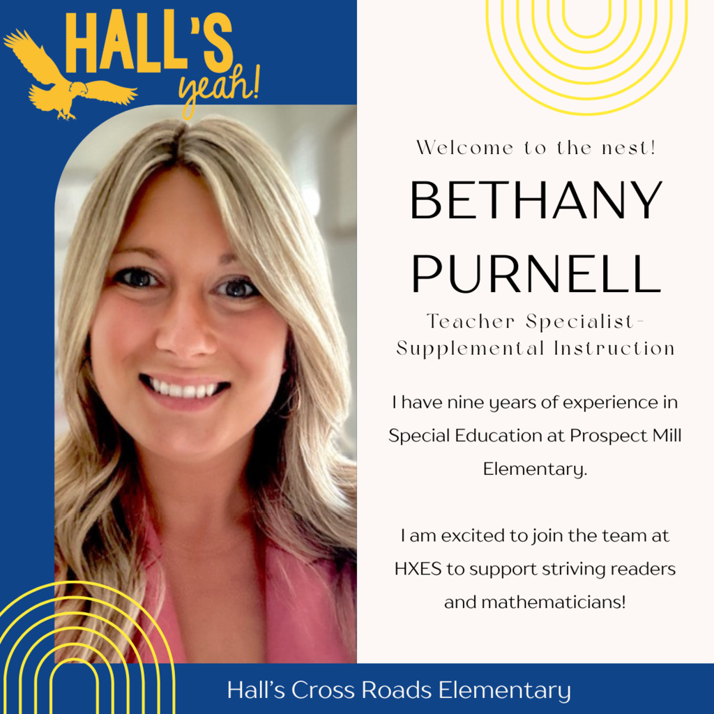 New staff bio. Mrs. Bethany Purnell. Call school for details