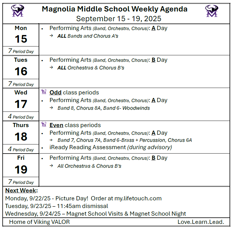 MAMS Weekly Agenda Sept 15-19, 2025