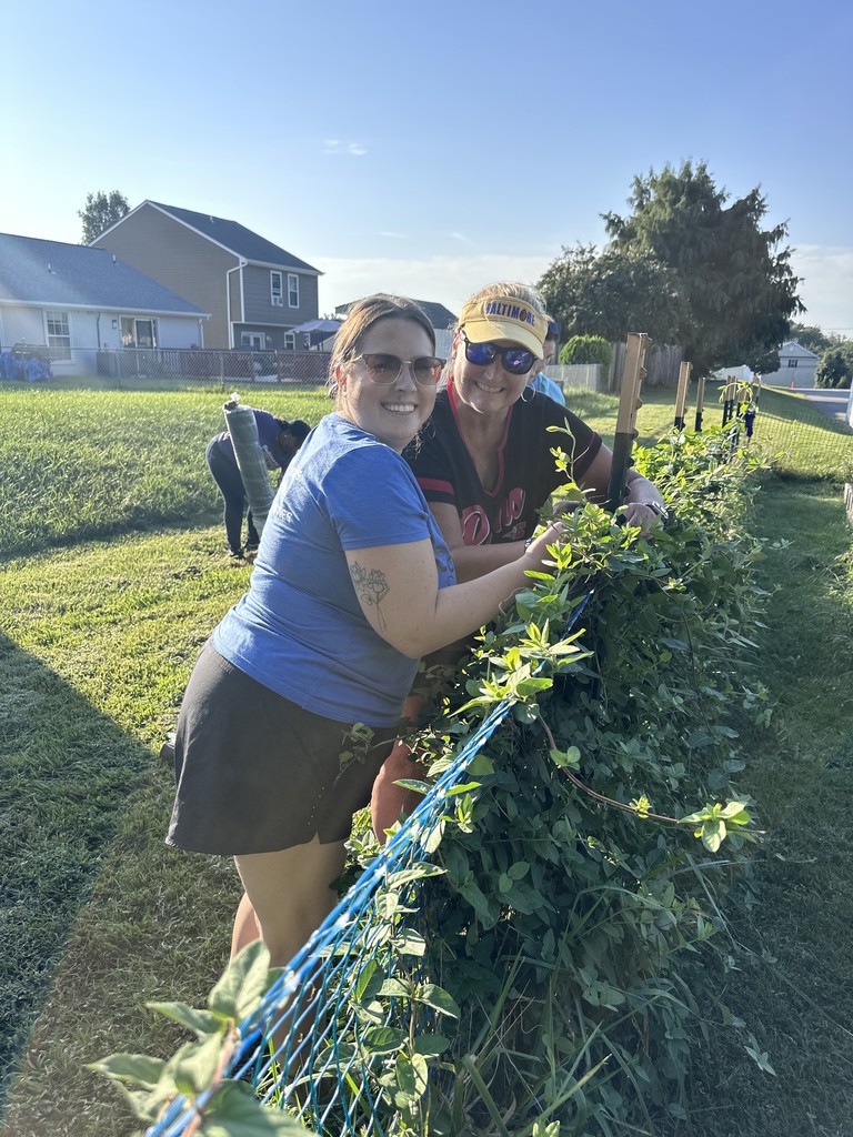 Two women working on a garden