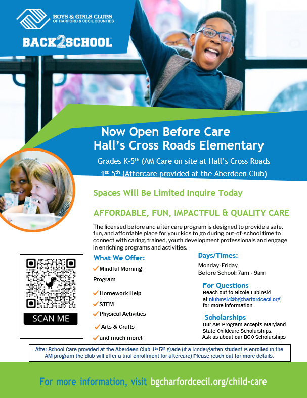 before school care flyer. call school for details