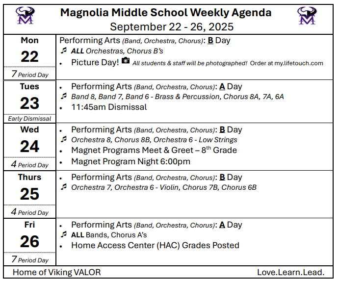MAMS Weekly Agenda, Sept 22-26, 2025!