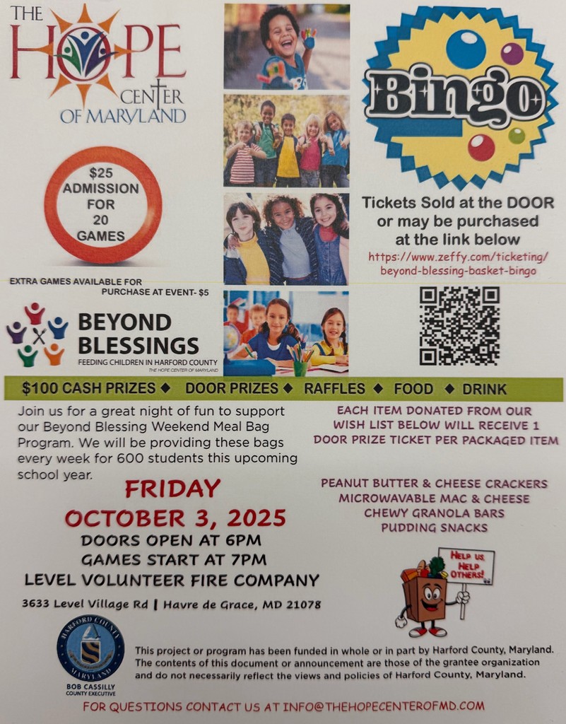 The Hope Center Bingo Fundraiser on Fri Oct 3rd!