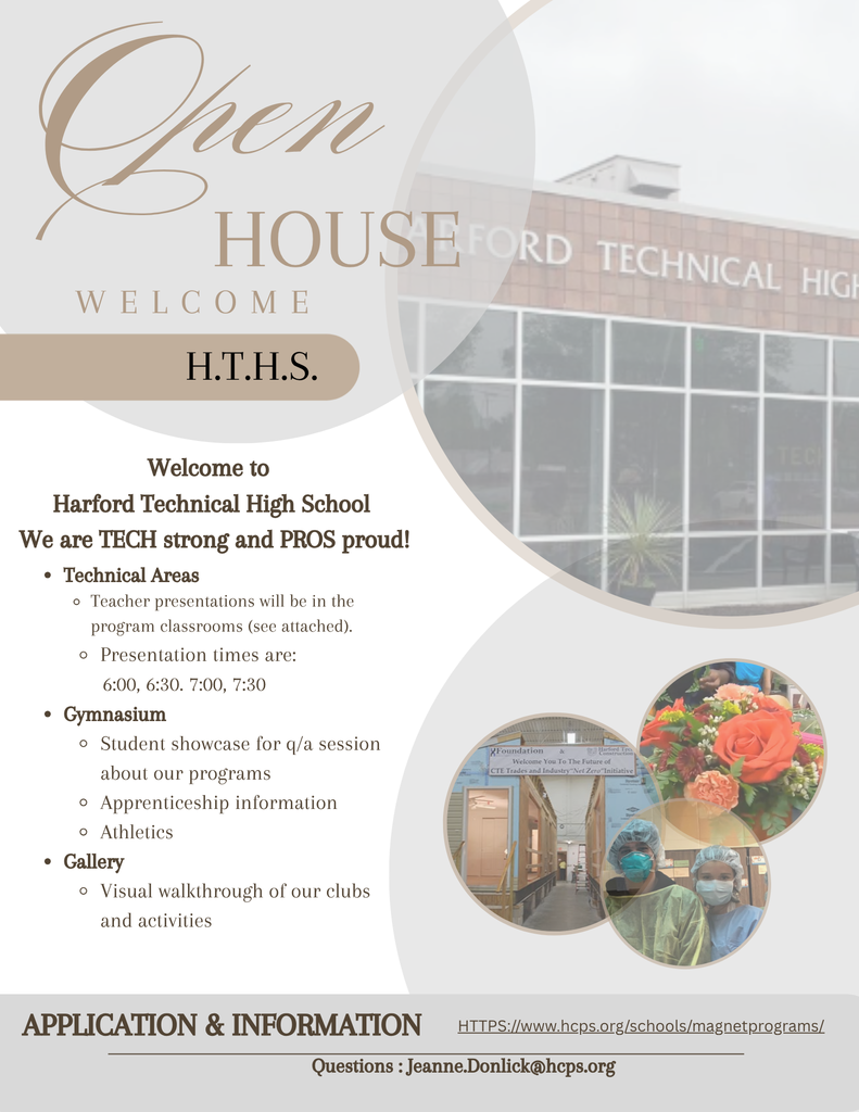 Announcement with information about Harford Technical High School's Open House.
