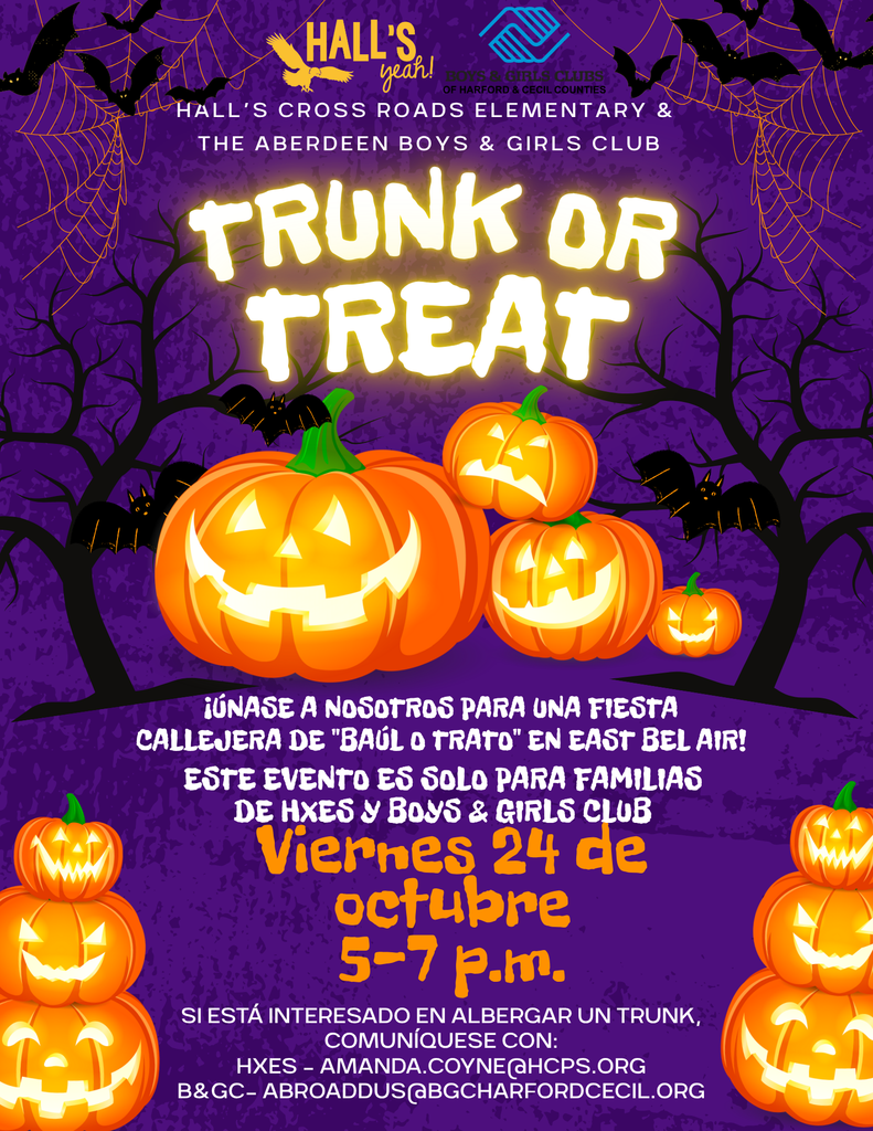 Trunk or Treat flyer call school for details