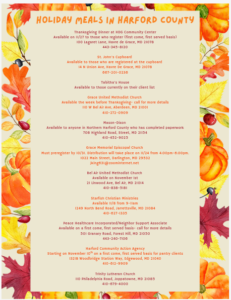 Holiday Meals in Harford County