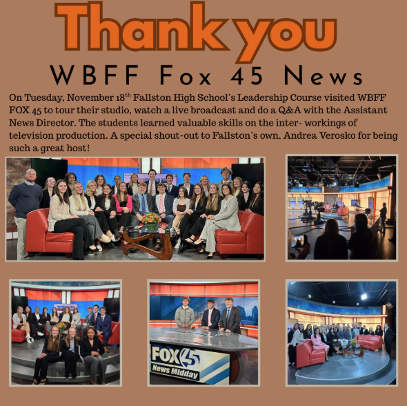 Our Leadership Course students had an amazing experience recently. They had the chance to explore WBFF FOX 45 on Tuesday, November 18th. During their visit, they took a tour of the station, watched a live broadcast in action, and engaged in an enlightening Q&A session with the Assistant News Director.