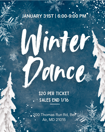    The Student Government Association is happy to announce an HTHS winter dance. The dance will be held on Saturday, 1/31, from 6pm - 9pm. Tickets are currently on sale on SchoolCashOnline until 1/16 for $20.