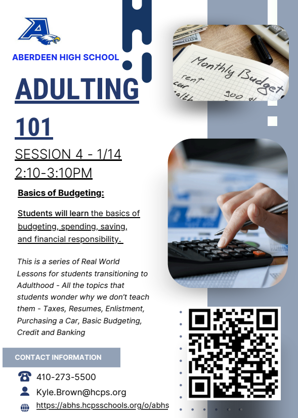 Flyer for Adulting 101 - Session 4 Basics of Budgeting