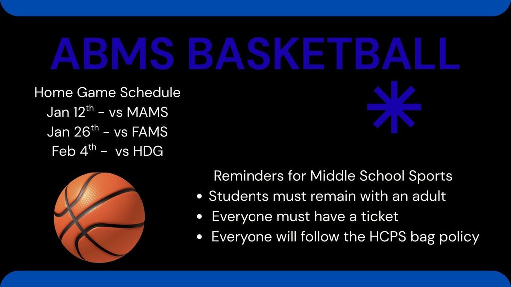 Basketball games for ABMS 1/ 12 - 1/ 26 - 2/4 
