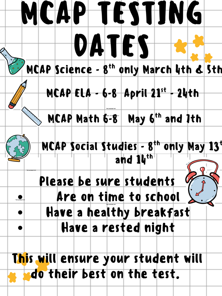 Upcoming MCAP dates for students