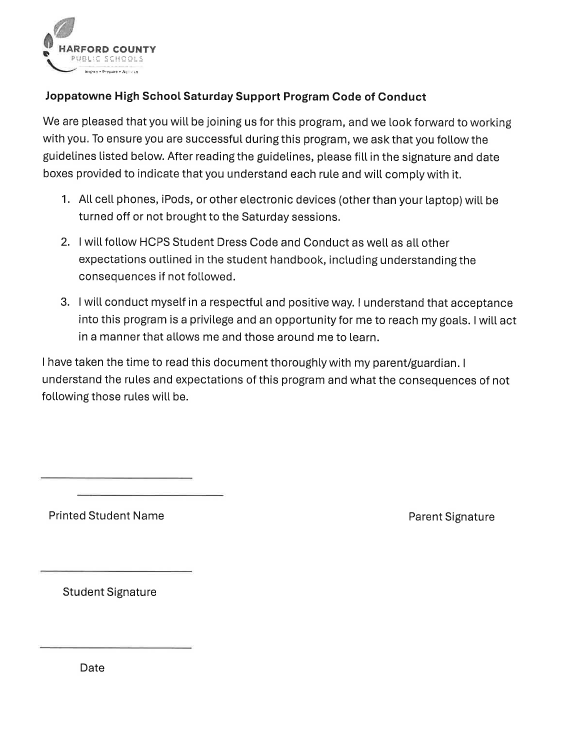 Saturday School Contract 