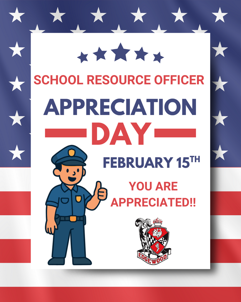SRO Appreciation Day cartoon of a police officer with note of appreciation