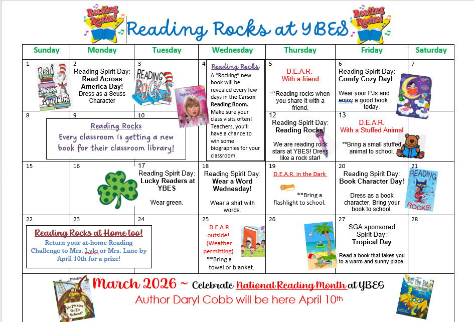 YBES Reading Month Calendar