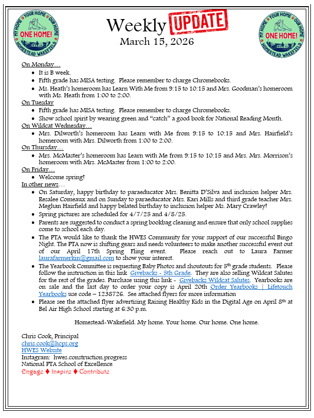 Weekly Update information