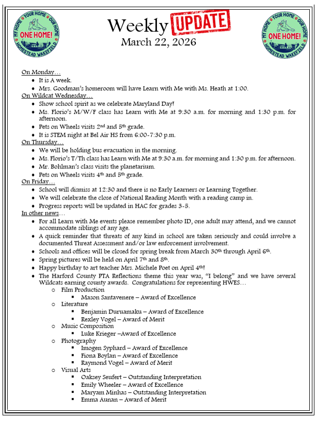 Weekly Update information