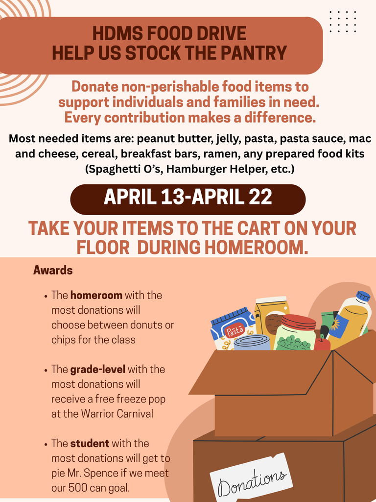 HDMS Food Drive - Donate non-perishable food items 4/13 - 4/22