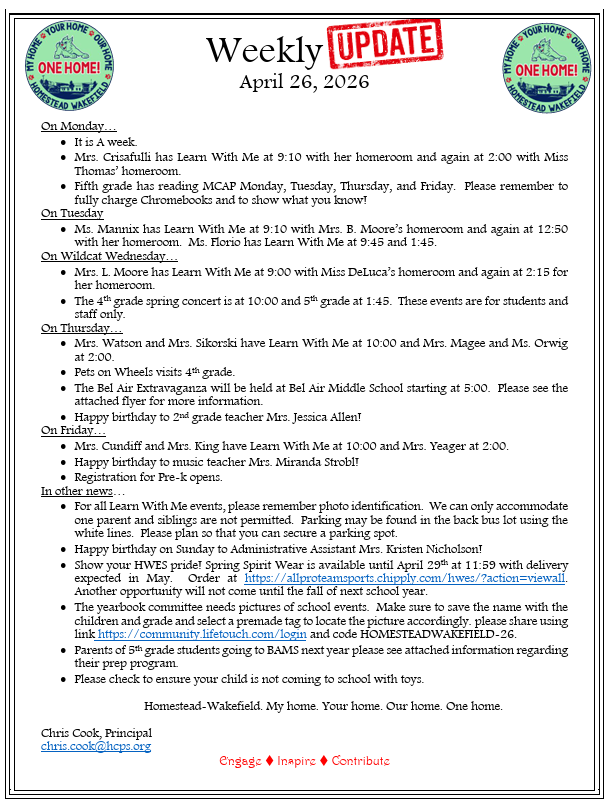 Weekly Update information